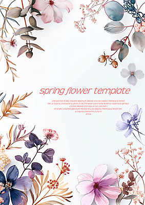 PSD 템플릿 편집 디자인 꽃 잎 자연 수채화 프레임 사람없음 봄 번짐 카피스페이스 이미지템플릿 식물 계절 공백 생태계 파일형식 효과