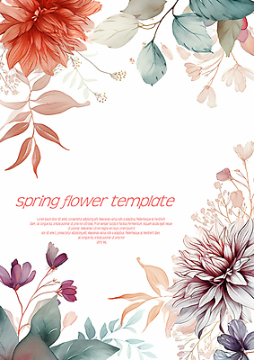 PSD 템플릿 편집 디자인 꽃 잎 자연 수채화 프레임 사람없음 봄 번짐 카피스페이스 이미지템플릿 식물 계절 공백 생태계 파일형식 효과