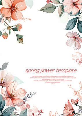 PSD 템플릿 편집 디자인 꽃 잎 자연 수채화 프레임 사람없음 봄 번짐 카피스페이스 이미지템플릿 식물 계절 공백 생태계 파일형식 효과