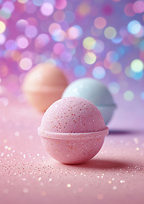 JPG 편집이미지 사람없음 위생용품 목욕 원형 오브젝트 입욕제 파스텔톤 편집실사 AI포토 AI콘텐츠 도형 컬러 생활용품 청결 CG 파일형식