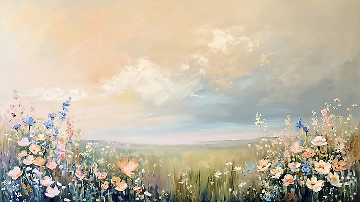 JPG 백그라운드 일러스트 자연 하늘 풍경 사람없음 들꽃 스케치 그림 유화 풍경화 국내일러스트 AI일러스트 AI콘텐츠 꽃 미술 생태계 파일형식