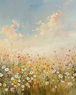 JPG 백그라운드 일러스트 자연 하늘 풍경 사람없음 들꽃 스케치 그림 유화 풍경화 국내일러스트 AI일러스트 AI콘텐츠 꽃 미술 생태계 파일형식