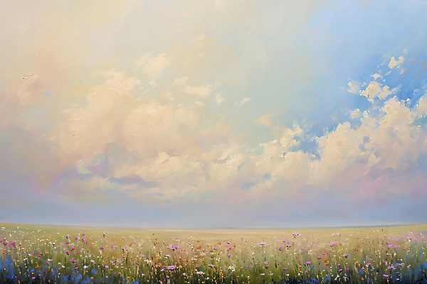 JPG 백그라운드 일러스트 자연 하늘 풍경 사람없음 들꽃 스케치 그림 유화 풍경화 국내일러스트 AI일러스트 AI콘텐츠 꽃 미술 생태계 파일형식