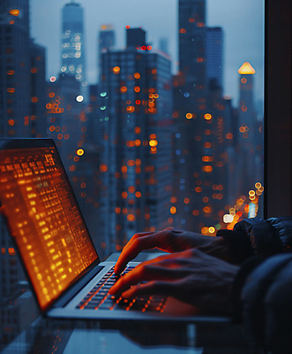 JPG 편집이미지 손 근접촬영 신체부위 노트북 빛 어둠 타이핑 도시 네온 개발 프로그래머 편집실사 AI인물포토 AI콘텐츠 직업 뷰포인트 사람 전자제품 CG 파일형식 AI포토