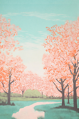 JPG 구름 공원 분홍색 일러스트 자연 하늘 풍경 사람없음 봄풍경 봄 산책로 벚꽃 국내일러스트 AI일러스트 AI콘텐츠 자연요소 계절 공공시설 꽃 길 컬러 생태계 파일형식