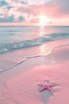 JPG 구름 편집이미지 분홍색 하늘 불가사리 풍경 해변 사람없음 태양 분위기 휴양지 편집실사 AI포토 AI콘텐츠 자연요소 바다 컬러 컨셉 극피동물 장소 CG 파일형식
