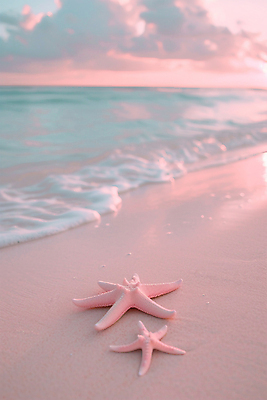 JPG 구름 편집이미지 분홍색 하늘 불가사리 풍경 해변 사람없음 분위기 휴양지 편집실사 AI포토 AI콘텐츠 자연요소 바다 컬러 컨셉 극피동물 장소 CG 파일형식