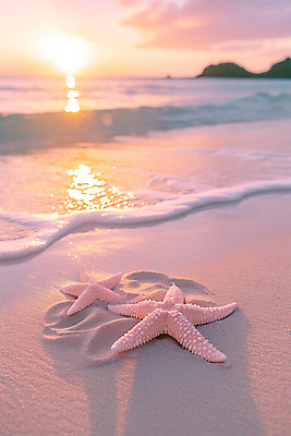 JPG 구름 편집이미지 분홍색 하늘 불가사리 풍경 해변 사람없음 태양 분위기 휴양지 편집실사 AI포토 AI콘텐츠 자연요소 바다 컬러 컨셉 극피동물 장소 CG 파일형식