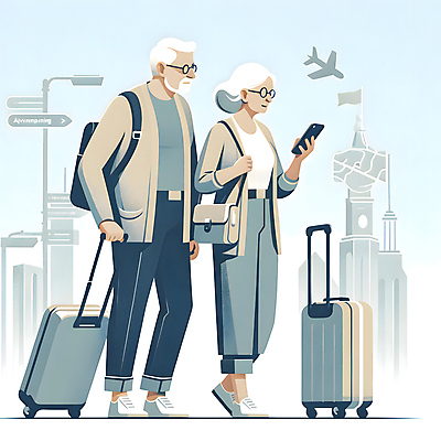 JPG 전신 여자 할아버지 노년 남자 할머니 해외여행 일러스트 비행기 취미 두명 실버라이프 스마트폰 걷기 캐리어 깃발 실버 노인만 국내일러스트 AI일러스트 AI콘텐츠 해외 라이프스타일 여행 항공교통 모션 대중교통 사람 성인 핸드폰 스마트기기 여행가방 성인만 파일형식