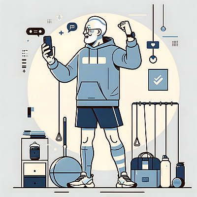 JPG 전신 할아버지 노년 남자 말풍선 일러스트 한명 취미 실버라이프 스마트폰 운동 헬스장 실버 셀프카메라 노인남자한명만 인증샷 국내일러스트 AI일러스트 AI콘텐츠 1 라이프스타일 건강 사람 성인 핸드폰 스마트기기 사진촬영 헬스 인증 합성어 남자한명만 노인남자만 파일형식