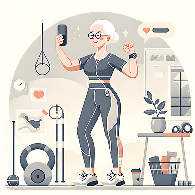 JPG 전신 여자 노년 말풍선 일러스트 한명 취미 실버라이프 운동복 운동 운동기구 헬스장 하트 실버 셀프카메라 노인여자한명만 인증샷 국내일러스트 AI일러스트 AI콘텐츠 모양 1 라이프스타일 옷 건강 사람 성인 사진촬영 헬스 인증 합성어 여자한명만 노인여자만 파일형식