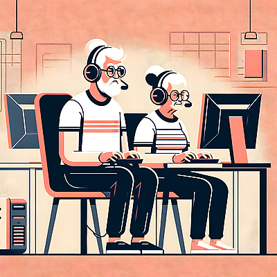 JPG 전신 여자 할아버지 노년 남자 안경 할머니 의자 일러스트 앉기 취미 두명 실버라이프 모니터 헤드셋 게임 실버 집중 책상 pc방 노인만 국내일러스트 AI일러스트 AI콘텐츠 라이프스타일 잡화 음향기기 가구 컨셉 모션 놀이 사람 성인 컴퓨터 헤드폰 성인만 파일형식