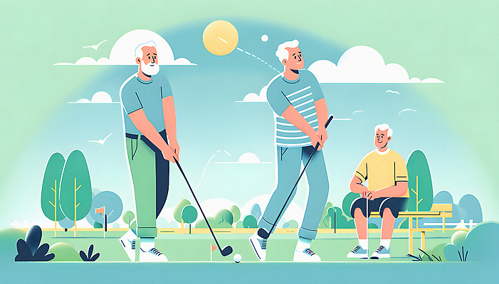 JPG 전신 나무 구름 할아버지 노년 남자 벤치 일러스트 하늘 골프공 앉기 잔디 취미 세명 운동 태양 골프채 활기 노인남자만 파크골프 국내일러스트 AI일러스트 AI콘텐츠 자연요소 식물 컨셉 골프 의자 공 모션 골프용품 건강 사람 성인 남자만 노인만 파일형식