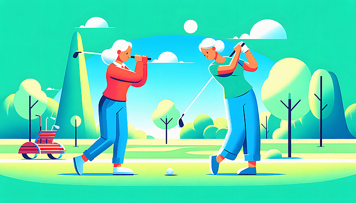 JPG 전신 나무 구름 여자 노년 할머니 벤치 일러스트 하늘 골프공 잔디 취미 두명 운동 골프채 활기 노인여자만 파크골프 국내일러스트 AI일러스트 AI콘텐츠 자연요소 식물 컨셉 골프 의자 공 골프용품 건강 사람 성인 여자만 노인만 파일형식