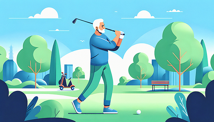 JPG 전신 나무 구름 할아버지 노년 남자 벤치 일러스트 하늘 골프공 한명 잔디 취미 건물 운동 골프채 골프카트 활기 노인남자한명만 파크골프 국내일러스트 AI일러스트 AI콘텐츠 자연요소 식물 1 건축물 컨셉 골프 의자 공 골프용품 건강 사람 성인 남자한명만 노인남자만 파일형식