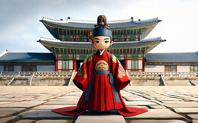 JPG 전신 편집이미지 남자 한명 서기 성인 3D 궁전 전통의상 왕 디지털합성 곤룡포 성인남자한명만 편집소스 편집3D AI컴퓨터그래픽 AI콘텐츠 1 전통 고건축 모션 사람 한복 남자한명만 성인남자만 파일형식