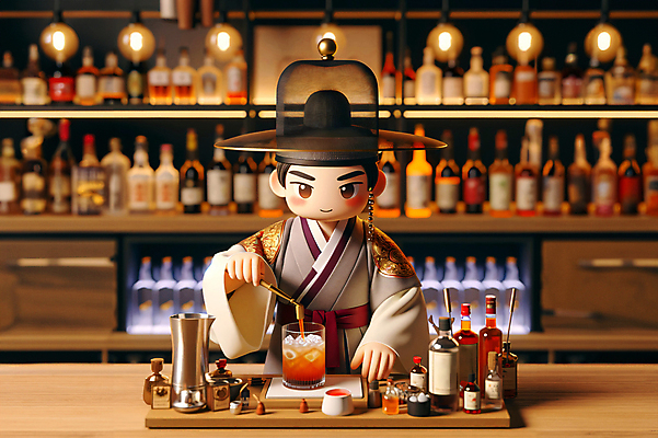 JPG 편집이미지 남자 주류 한명 상반신 성인 취미 3D 칵테일 바 제조 전통의상 한복 디지털합성 바텐더 성인남자한명만 편집소스 하이볼 편집3D AI컴퓨터그래픽 AI콘텐츠 1 한국전통 전통 음료 사람 남자한명만 성인남자만 파일형식