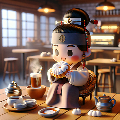 JPG 편집이미지 남자 빵 티타임 한명 앉기 상반신 성인 취미 3D 카페 차 전통의상 한복 먹기 디지털합성 성인남자한명만 편집소스 편집3D AI컴퓨터그래픽 AI콘텐츠 1 한국전통 전통 음료 음식 모션 휴식 사람 상점 남자한명만 성인남자만 파일형식