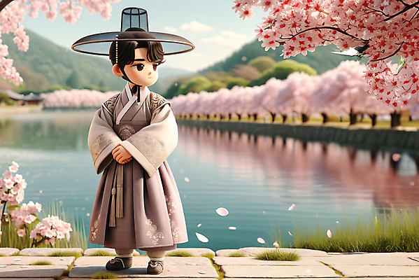 JPG 전신 편집이미지 남자 호수 한명 서기 성인 3D 벚꽃 기다림 전통의상 한복 디지털합성 성인남자한명만 편집소스 편집3D AI컴퓨터그래픽 AI콘텐츠 갓모자 모자_잡화 1 한국전통 전통 꽃 모션 전통소품 사람 남자한명만 성인남자만 파일형식