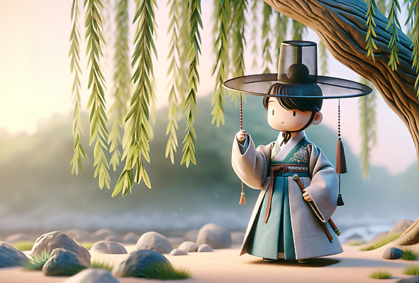 JPG 전신 편집이미지 남자 한명 서기 성인 3D 전통의상 한복 버드나무 디지털합성 성인남자한명만 편집소스 편집3D AI컴퓨터그래픽 AI콘텐츠 갓모자 나무 모자_잡화 1 한국전통 전통 모션 전통소품 사람 남자한명만 성인남자만 파일형식