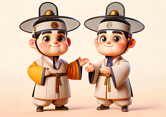 JPG 전신 편집이미지 남자 서기 성인 두명 3D 전통의상 한복 쌍둥이 디지털합성 성인남자만 편집소스 편집3D AI컴퓨터그래픽 AI콘텐츠 갓모자 모자_잡화 한국전통 전통 가족 모션 전통소품 사람 남자만 성인만 파일형식