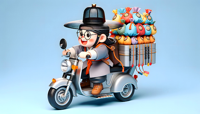 JPG 전신 편집이미지 남자 안경 복주머니 한명 성인 취미 운전 오토바이 전통의상 한복 배송 디지털합성 성인남자한명만 편집소스 편집실사 AI컴퓨터그래픽 AI콘텐츠 1 한국전통 전통 잡화 모션 전통소품 사람 바이크 CG 남자한명만 성인남자만 파일형식