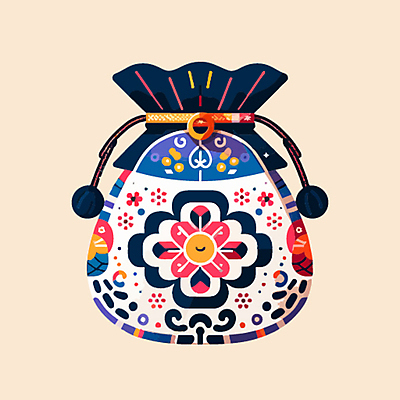 한국전통 문양 일러스트 새해 복주머니 선물 사람없음 설날 전통문양 국내일러스트 AI파일 전통 명절 전통소품 한국 파일형식 벡터