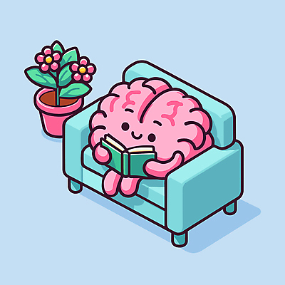 캐릭터 교육 꽃 화분 분홍색 하늘색 일러스트 휴식 취미 사람없음 책 소파 독서 교양 읽기 뇌 디톡스 안락 도파민 일러캐릭터 AI파일 식물 컬러 컨셉 의자 모션 건강 파란색 파일형식 벡터