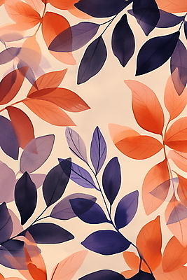 JPG 백그라운드 낙엽 잎 패턴 일러스트 자연 수채화 사람없음 보라색 주황색 가을 국내일러스트 AI일러스트 AI콘텐츠 식물 계절 컬러 무늬 생태계 파일형식