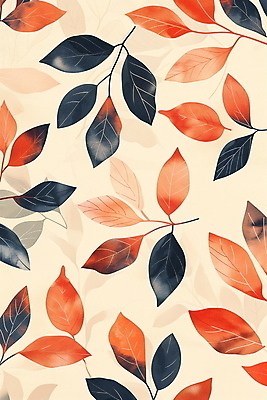 JPG 백그라운드 낙엽 잎 패턴 일러스트 자연 수채화 사람없음 파란색 주황색 심플 국내일러스트 AI일러스트 AI콘텐츠 식물 컬러 무늬 생태계 파일형식