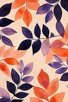 JPG 백그라운드 낙엽 잎 패턴 일러스트 자연 수채화 사람없음 컬러풀 주황색 남색 국내일러스트 AI일러스트 AI콘텐츠 식물 컬러 무늬 생태계 파일형식