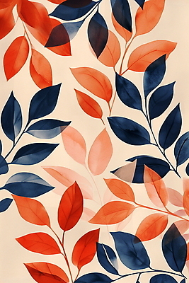 JPG 백그라운드 낙엽 잎 패턴 일러스트 자연 수채화 사람없음 주황색 가을 남색 국내일러스트 AI일러스트 AI콘텐츠 식물 계절 컬러 무늬 생태계 파일형식