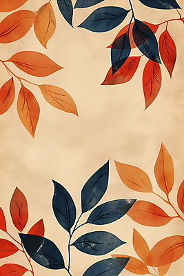 JPG 백그라운드 낙엽 잎 패턴 일러스트 자연 수채화 사람없음 주황색 남색 국내일러스트 AI일러스트 AI콘텐츠 식물 컬러 무늬 생태계 파일형식