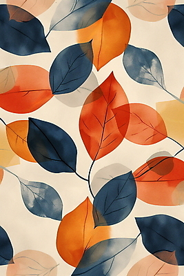 JPG 백그라운드 낙엽 잎 패턴 일러스트 자연 수채화 사람없음 컬러풀 주황색 남색 국내일러스트 AI일러스트 AI콘텐츠 식물 컬러 무늬 생태계 파일형식