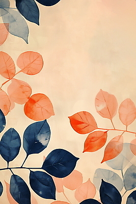 JPG 백그라운드 낙엽 잎 패턴 일러스트 자연 수채화 사람없음 주황색 가을 남색 국내일러스트 AI일러스트 AI콘텐츠 식물 계절 컬러 무늬 생태계 파일형식