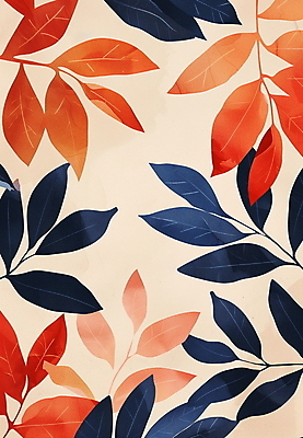 JPG 백그라운드 낙엽 잎 패턴 일러스트 자연 수채화 사람없음 주황색 남색 국내일러스트 AI일러스트 AI콘텐츠 식물 컬러 무늬 생태계 파일형식