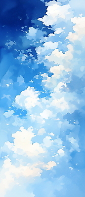 JPG 구름 백그라운드 일러스트 자연 하늘 수채화 사람없음 세로 파란색 맑음 국내일러스트 AI일러스트 AI콘텐츠 자연요소 컬러 날씨 생태계 파일형식