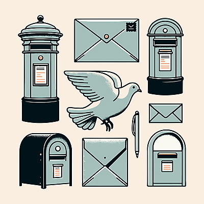 디자인 하늘색 일러스트 통신 커뮤니케이션 편지봉투 사람없음 펜 우체통 이메일 편지 비둘기 엘리먼트 국내일러스트 AI파일 조류 봉투 파란색 필기구 파일형식 벡터