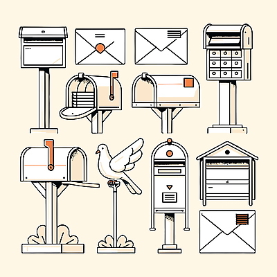 일러스트 통신 커뮤니케이션 편지봉투 사람없음 주황색 우체통 이메일 편지 비둘기 살구색 엘리먼트 국내일러스트 AI파일 컬러 조류 봉투 파일형식 벡터