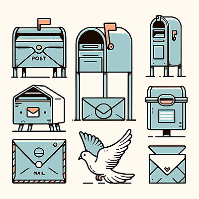 하늘색 일러스트 통신 커뮤니케이션 편지봉투 사람없음 우체통 이메일 편지 비둘기 송수신 엘리먼트 국내일러스트 AI파일 조류 봉투 파란색 파일형식 벡터
