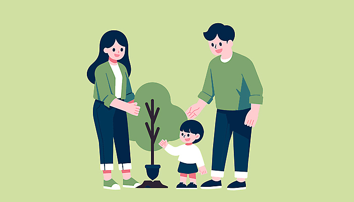 전신 여자 남자 딸 어린이 일러스트 가족 자연 엄마 함께함 소녀 성인 세명 초록색 아빠 식목일 친환경 나무심기 묘목 국내일러스트 AI파일 나무 기념일 컬러 컨셉 관계 사람 환경 생태계 심기 파일형식 벡터