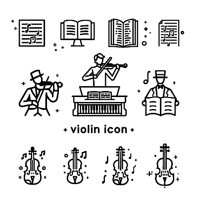 아이콘 남자 악기 음악 연주 세명 검은색 피아노건반 피아노 클래식 라인아트 라인아이콘 바이올린 악보 바이올리니스트 2D아이콘 AI파일 선 컬러 컨셉 현악기 문화예술 사람 연주자 건반 건반악기 파일형식 벡터