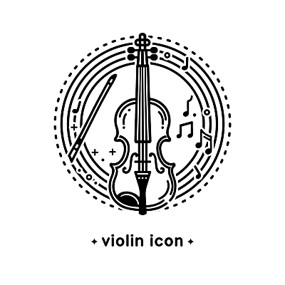 아이콘 악기 음악 음표 사람없음 검은색 클래식 라인아트 라인아이콘 바이올린 바이올린활 2D아이콘 AI파일 기호 선 컬러 컨셉 현악기 문화예술 파일형식 벡터