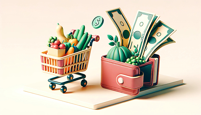 JPG 편집이미지 지폐 돈 과일 사람없음 금융 경제 쇼핑 장보기 3D 쇼핑카 시세 지갑 사회이슈 디지털합성 오브젝트 상승 편집소스 편집3D AI컴퓨터그래픽 AI콘텐츠 컨셉 카트 재산 파일형식