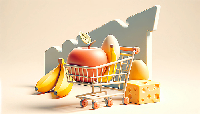 JPG 편집이미지 화살표 과일 치즈 바나나 사람없음 경제 쇼핑 장보기 3D 계란 쇼핑카 시세 사회이슈 디지털합성 오브젝트 상승 편집소스 편집3D AI컴퓨터그래픽 AI콘텐츠 컨셉 유제품 금융 알 카트 파일형식