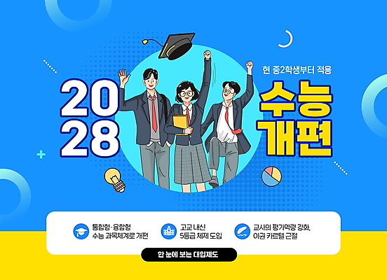 전신 PSD 편집이미지 학생 여자 남자 교복 학사모 전구 청소년 고등학생 사람 상반신 타이포그라피 10대 세명 파란색 노란색 파이팅 주먹 수능 입시 정책 제도 십대만 이미지편집 문자 모자_잡화 옷 컬러 졸업 모션 학습 시험 파일형식