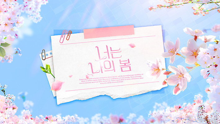 PSD 템플릿 편집 디자인 꽃잎 꽃 종이 분홍색 하늘색 타이포그라피 사람없음 봄 벚꽃 메시지 편지 테이프 화사함 이미지템플릿 카드프레임 식물 문자 계절 컬러 컨셉 문구용품 프레임 파란색 파일형식