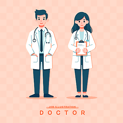 전신 여자 남자 일러스트 청진기 직업캐릭터 서기 들기 성인 두명 의사 의사가운 서류판 성인만 코랄 일러캐릭터 AI파일 직업 캐릭터 컬러 의료기기 모션 사람 사무용품 의료진 가운 파일형식 벡터