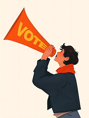 PSD 일러스트 한명 들기 상반신 성인 확성기 외침 투표 선거 정치 참여 성인한명만 유권자 국내일러스트 1 모션 사람 소리 민주주의 성인만 파일형식