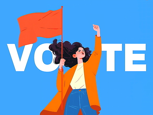 PSD 여자 일러스트 한명 상반신 성인 파란색 손들기 주먹 깃발 잡기 투표 선거 성인여자한명만 유권자 국내일러스트 1 컬러 모션 사람 민주주의 여자한명만 성인여자만 파일형식